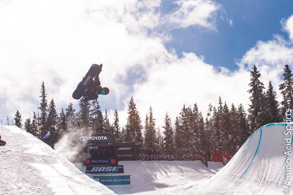 Ikko Anai of Japan tail grabs his 360* into his first hit at Copper's Hallfpipe