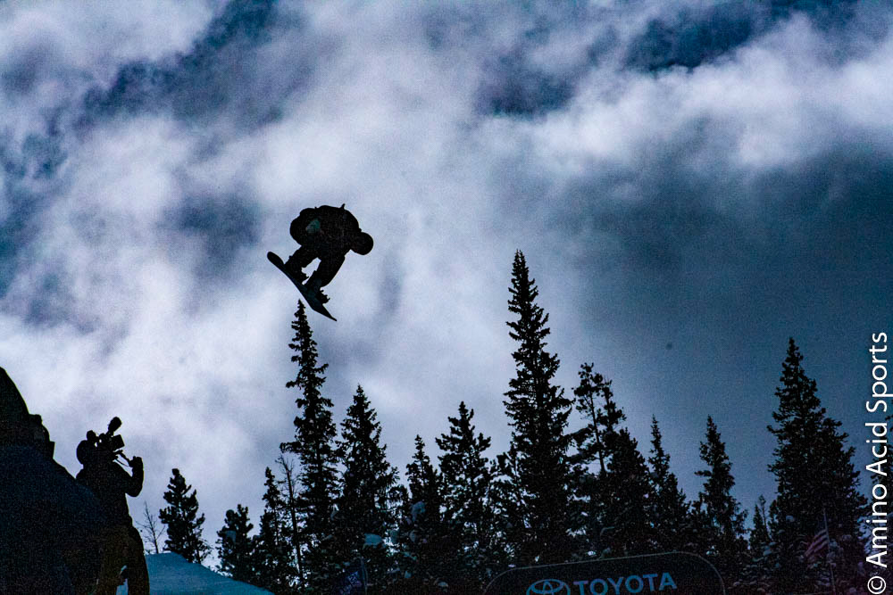 Jake Pates (USA) progresses his 720* Mute Back Flip in Run 1 at the US Grand Prix Copper