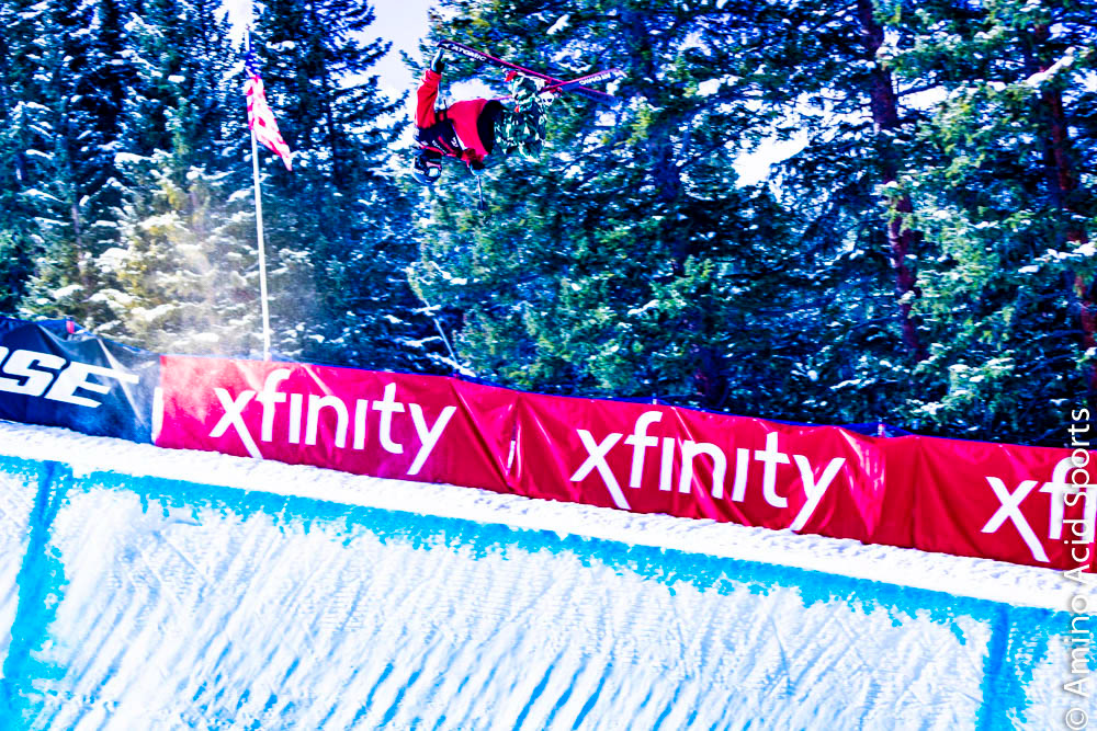 Taylor Seaton (USA) hits the Skiers' left wall for a crit grab 900* Chasis spin.