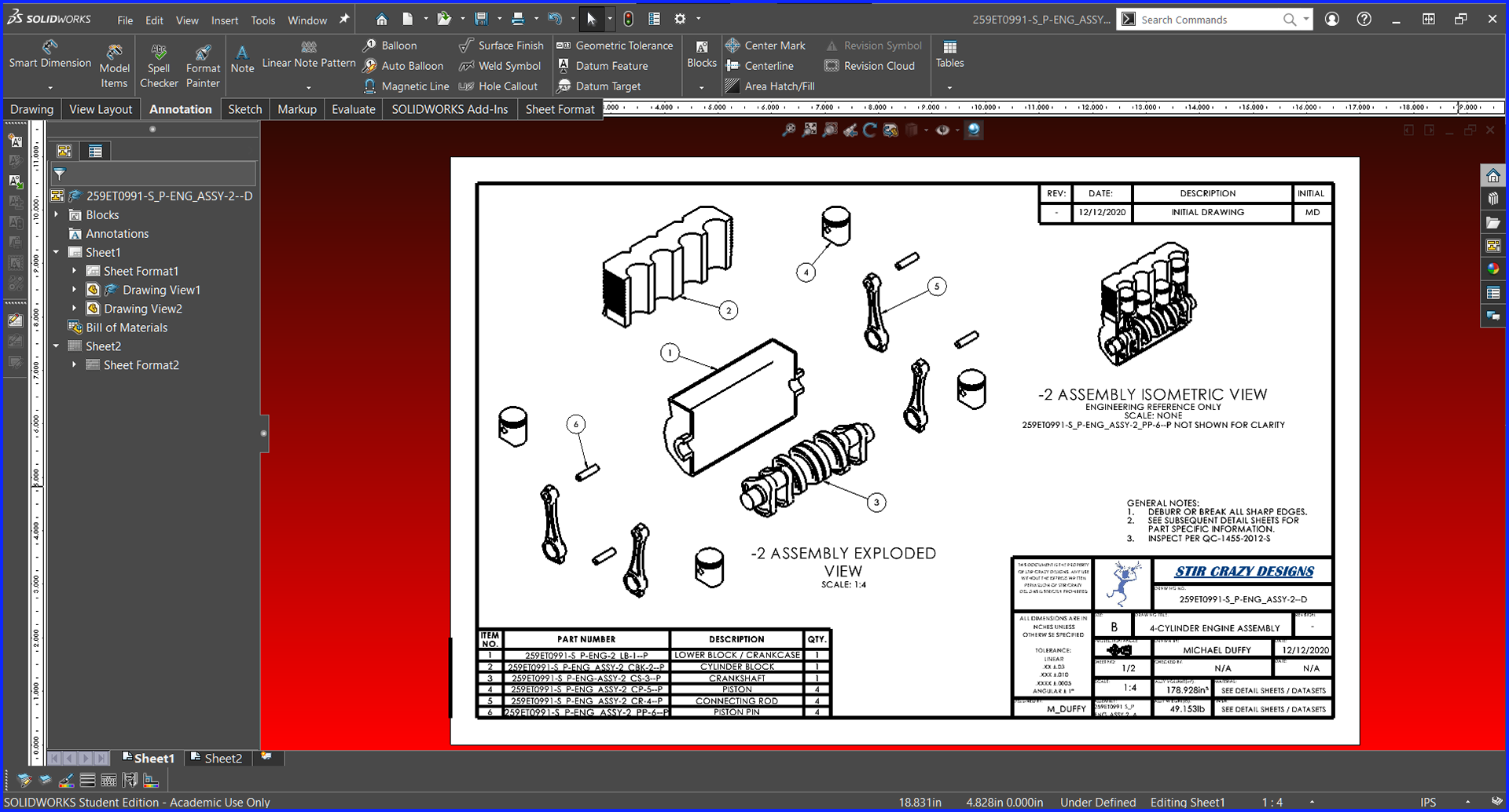 Assembly Drawing Exploded View with Bill of Materials