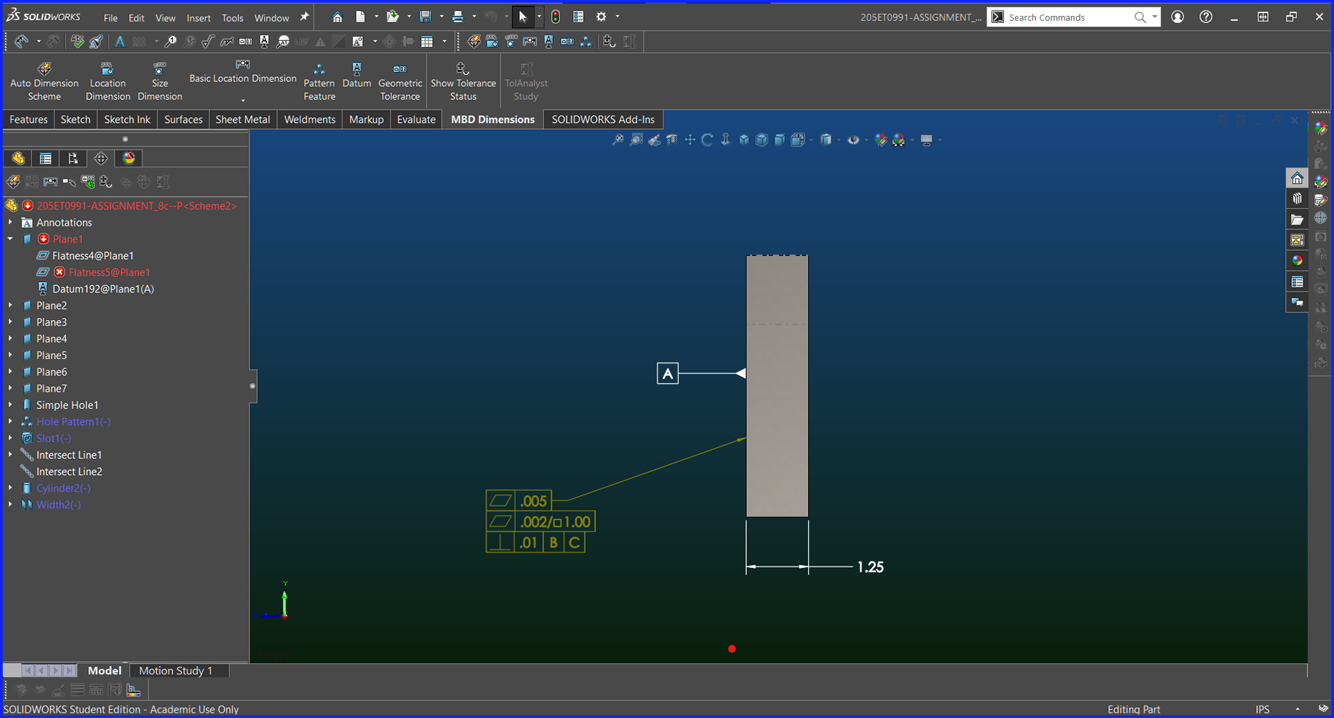 Machine Part MBD w/ GD&T - Right View - Solidworks