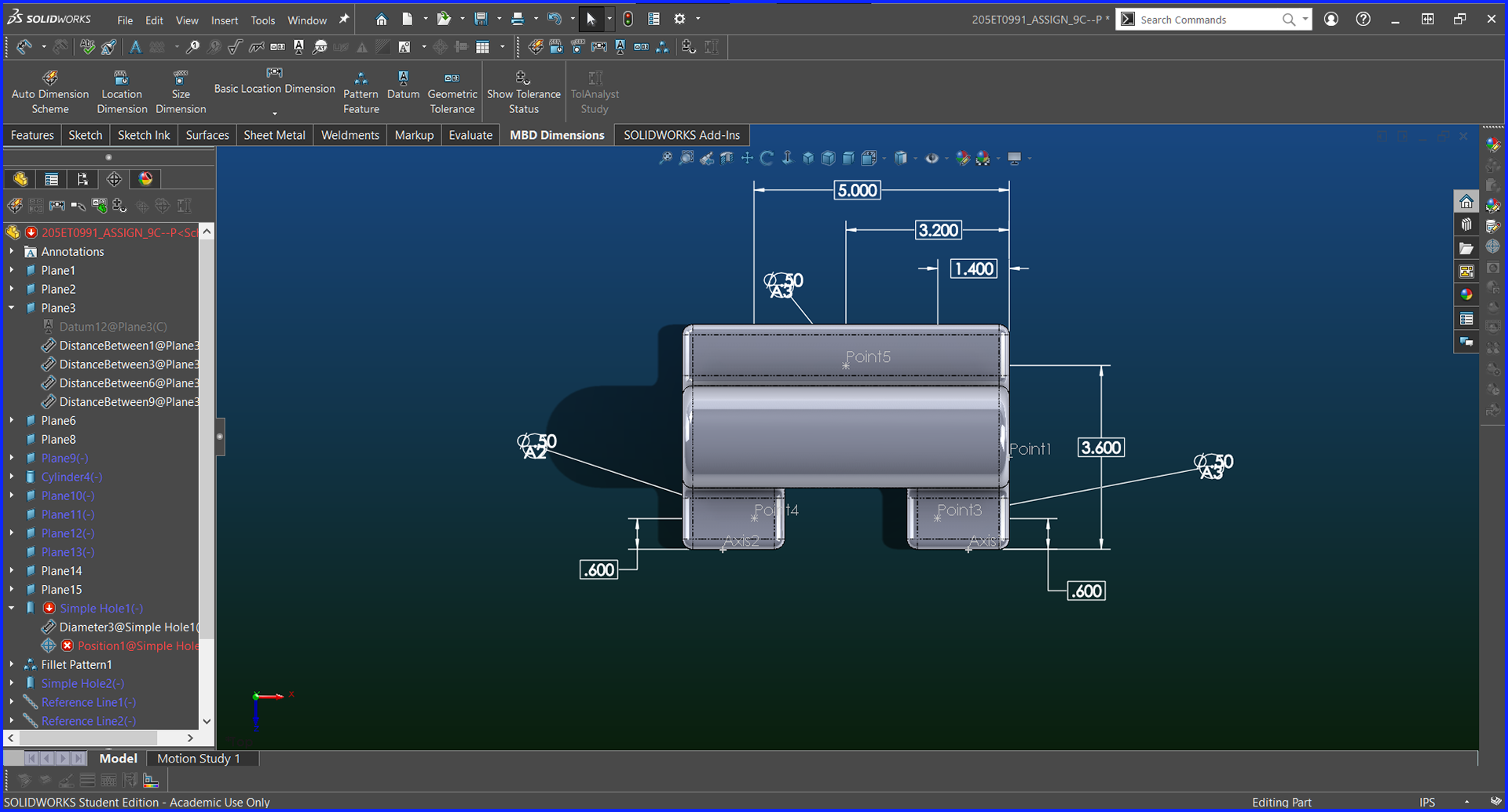 Model Based Definition w/ GD&T - Top View - Solidworks