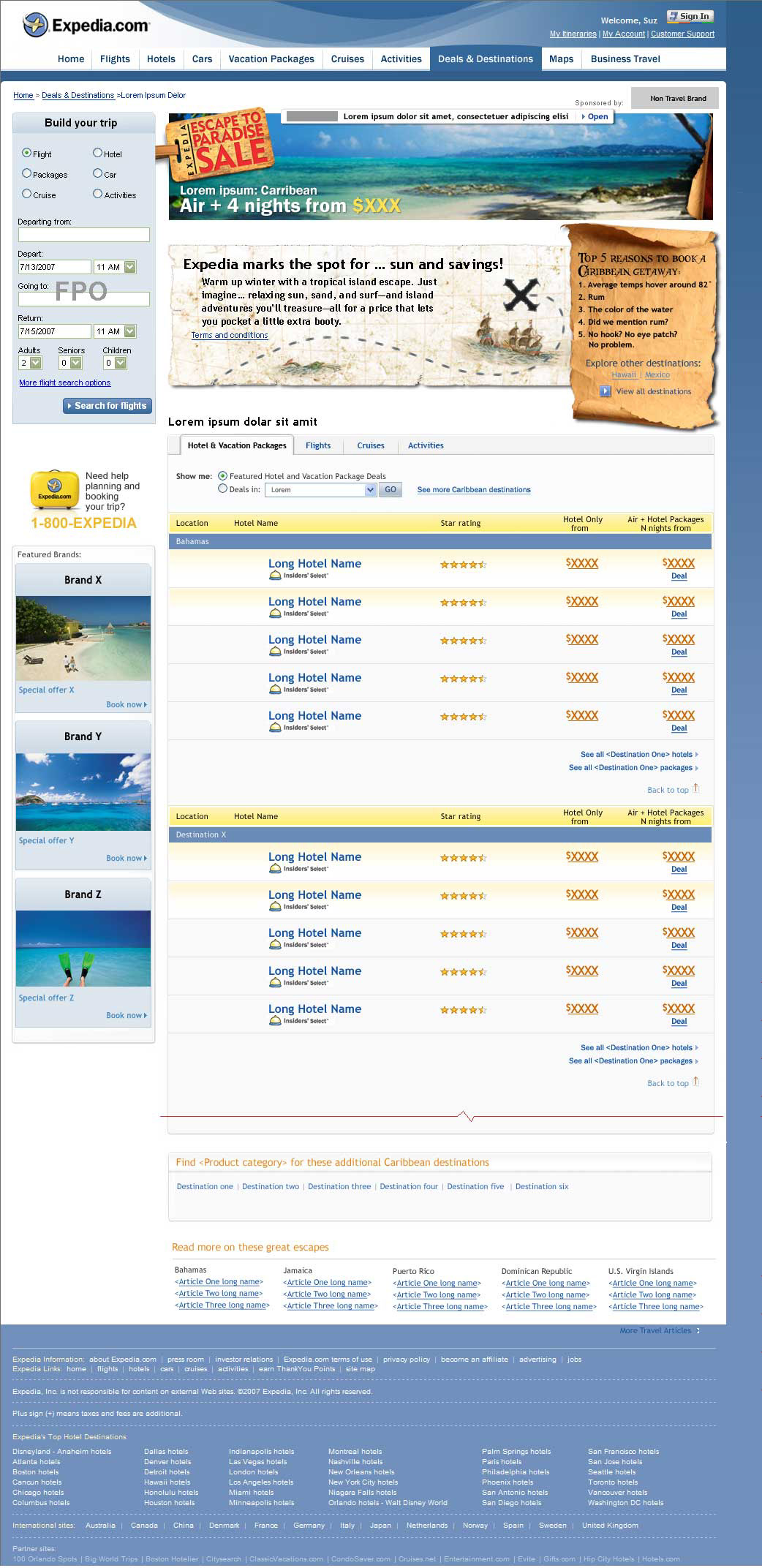 Campaign banner ad, Hotel & Vacation packages