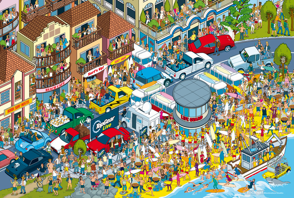 Bondi Beach illustrated for a children's picture book