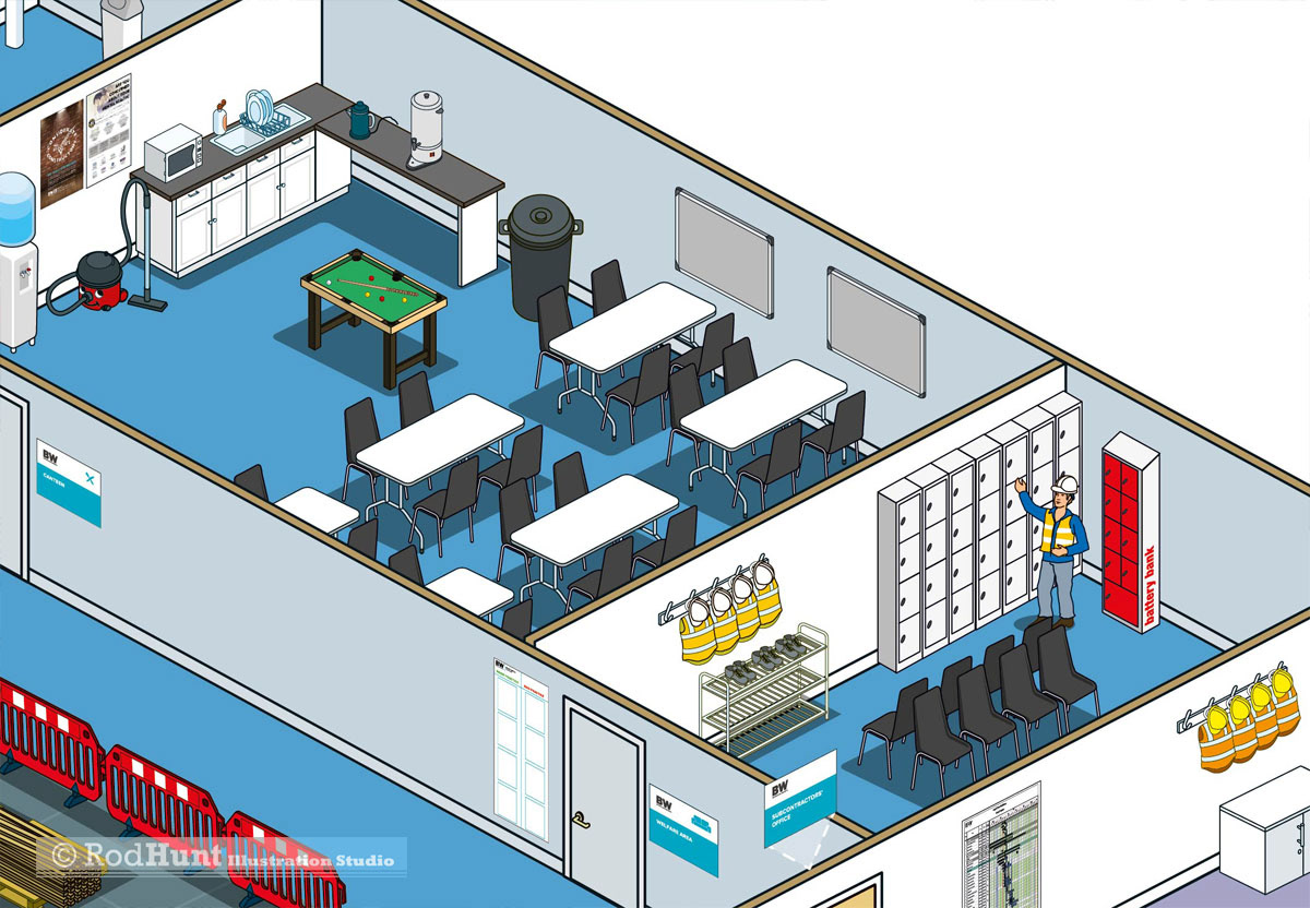 isometric infographics building interior construction site