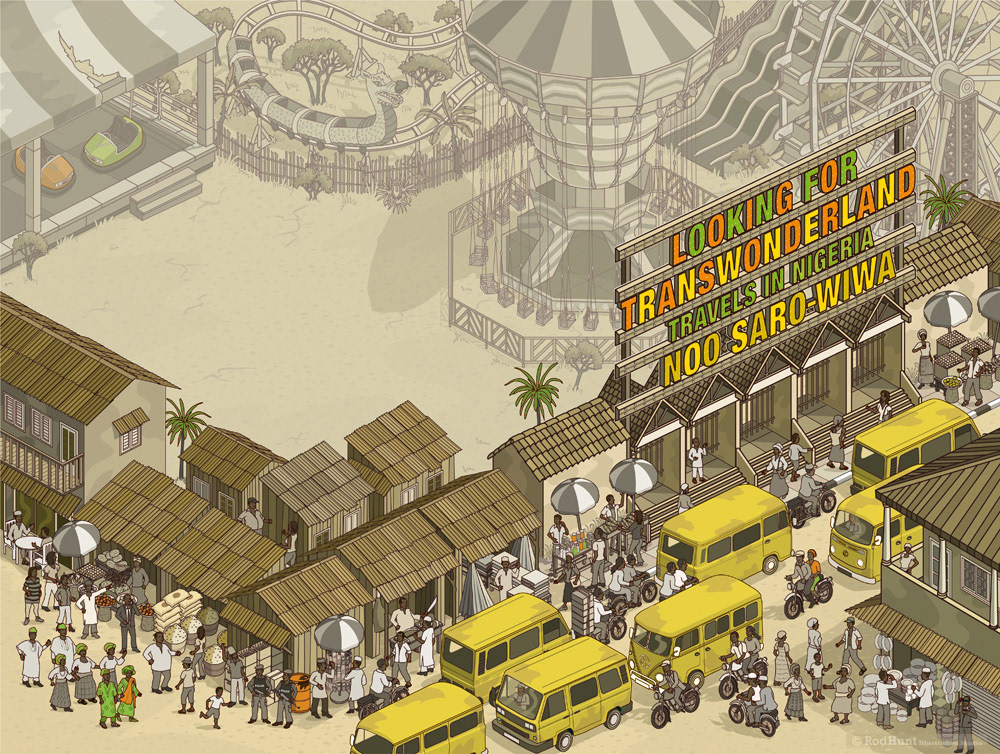 Book cover illustration for Looking for Transwonderland illustrated by Rod Hunt