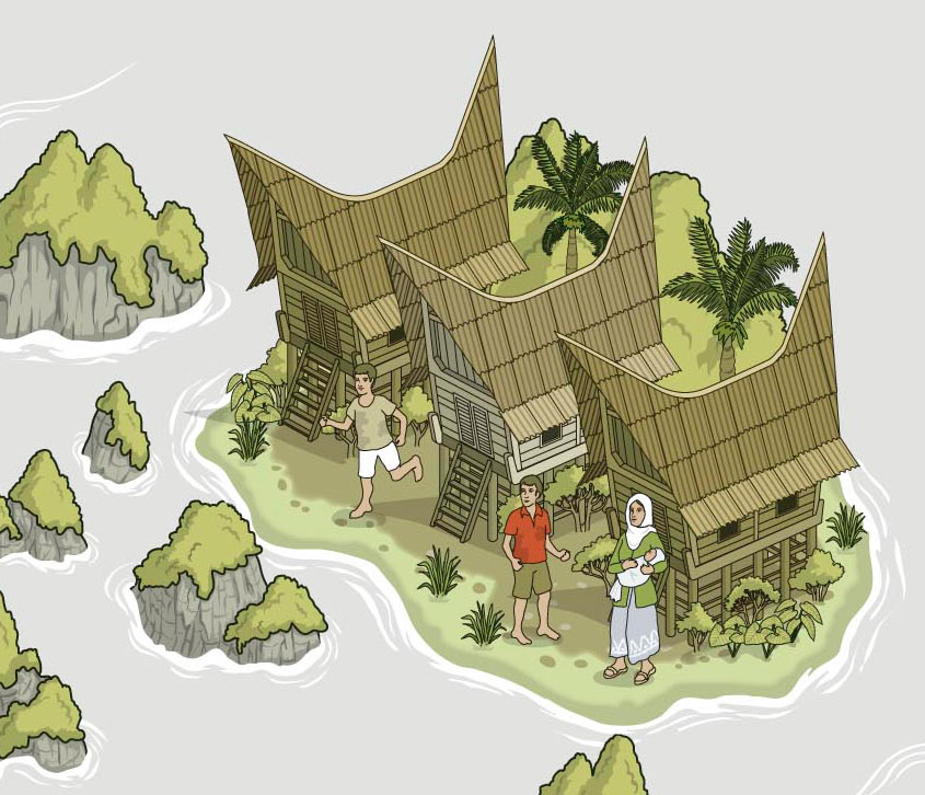 Travel and tourism illustrations focusing on Indonesia and Asia
