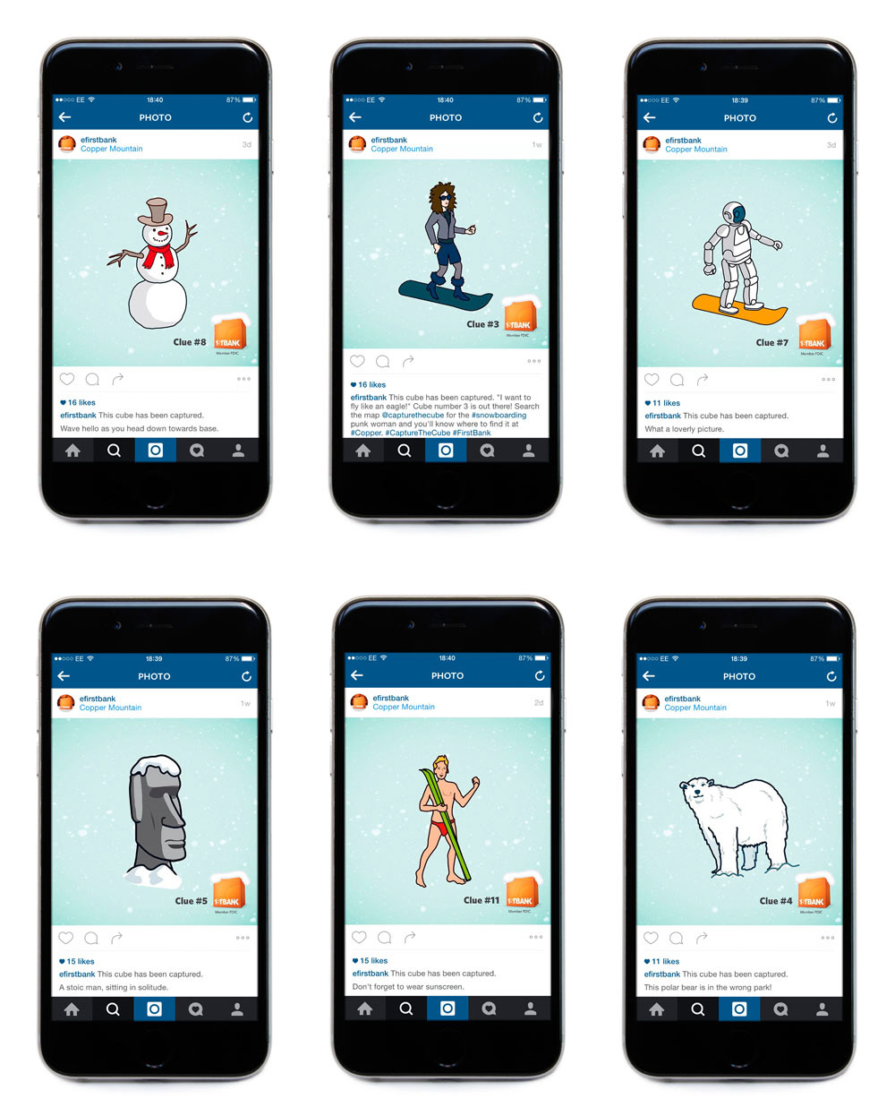 Fun search and find ski competition illustrations used in an Instagram advertising campaign
