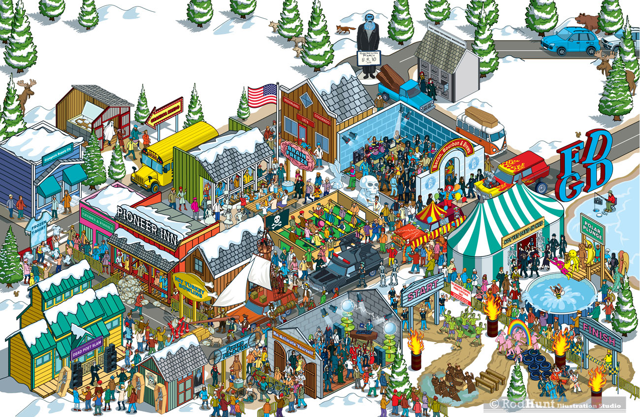 Frozen Dead Guys Days Festival Map Illustration - Norwegian Air in-flight magazine