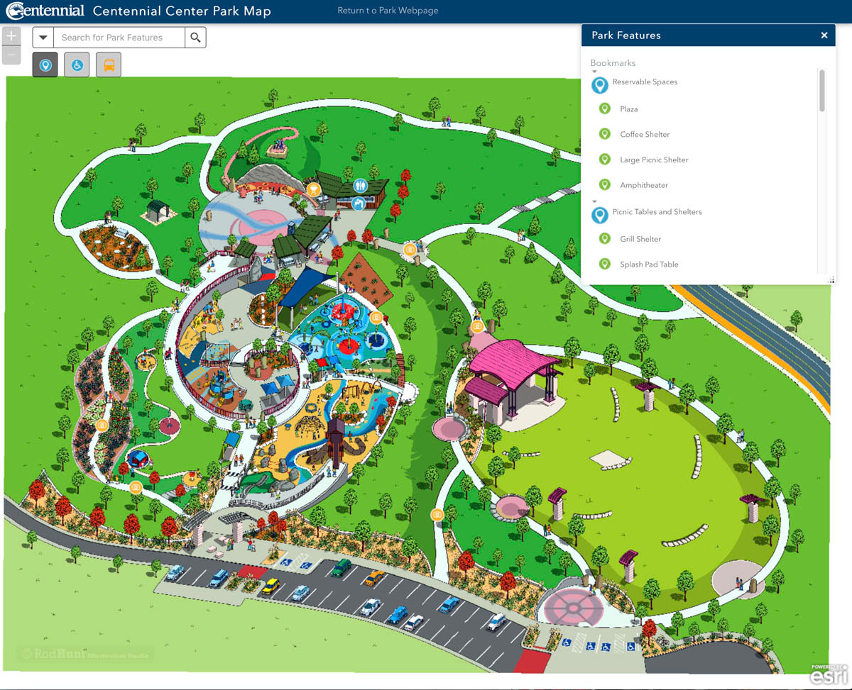 Interactive illustrated map for way finding around the city park