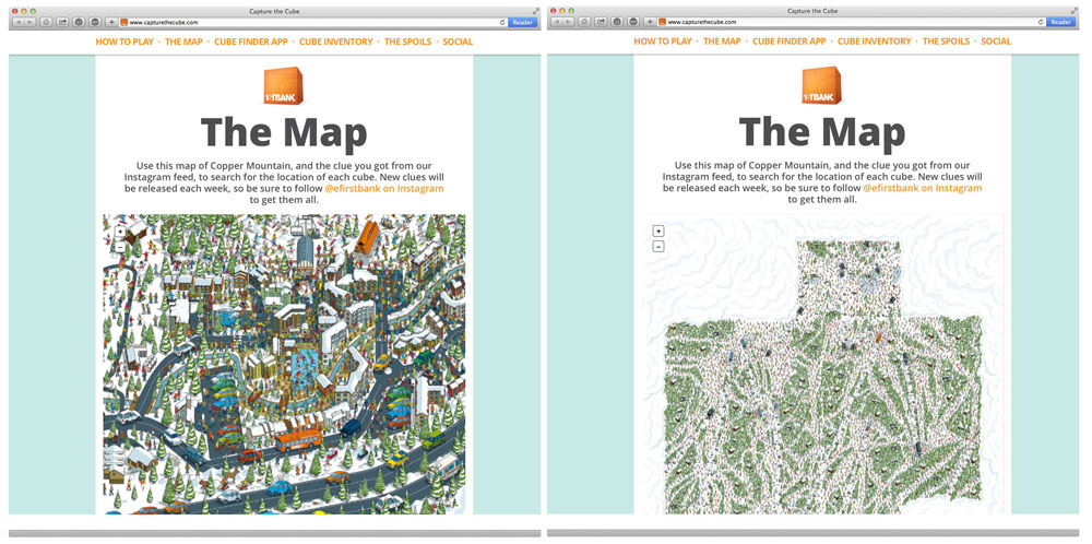 Interactive ski resort map illustration, advertising marketing campaign