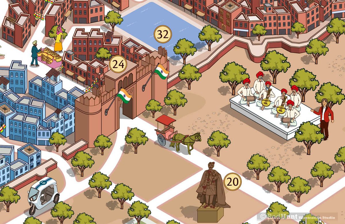 Walled City of Jodhpur, India travel guide illustration