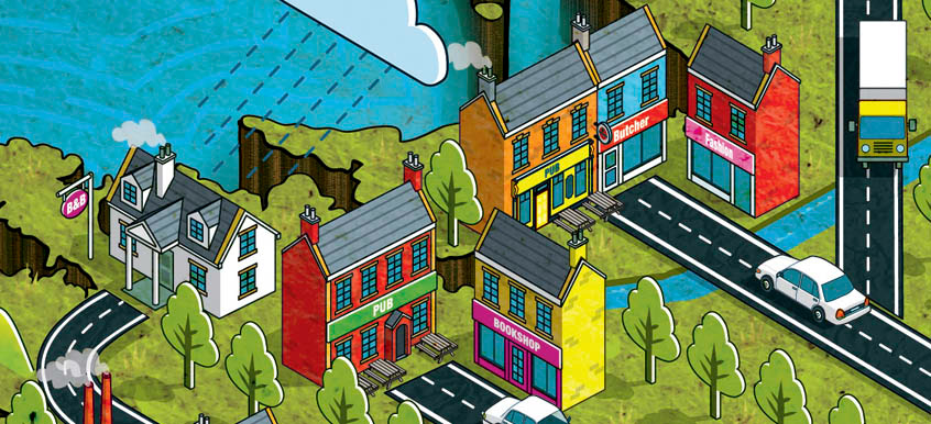 3D map illustrator Rod Hut created this visualisation of Ireland for an advertising campaign