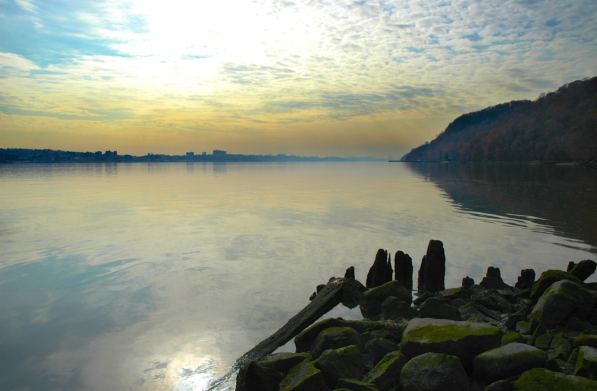 Hudson River from the foot of the Palisades looking towards New York