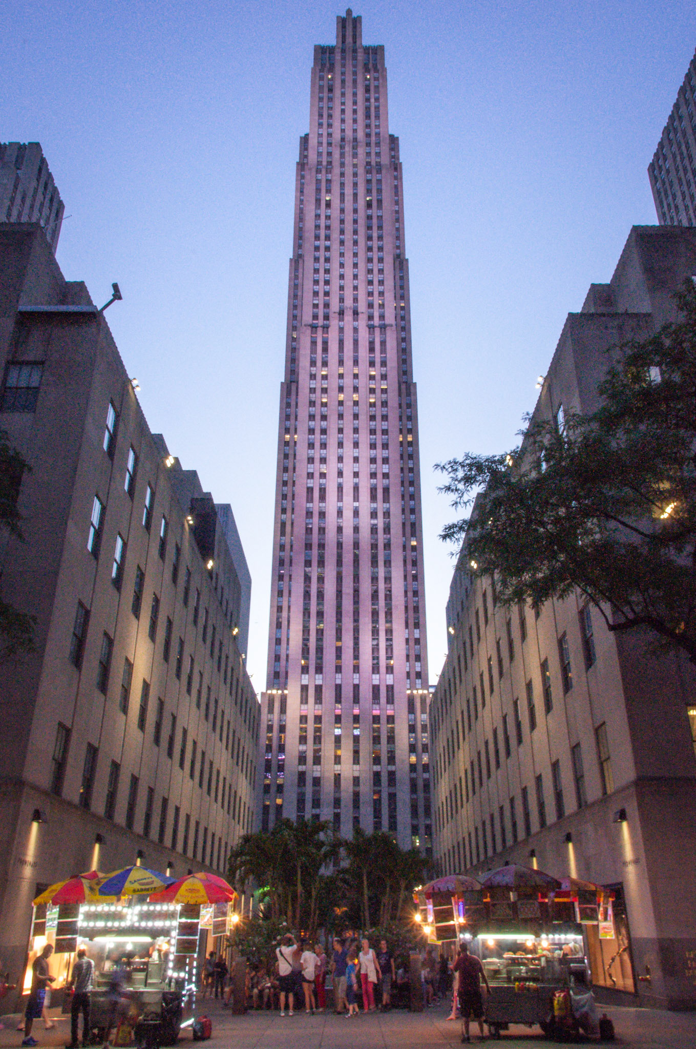 Halal carts are open for business and tourists are out and about on this Saturday night in midtown Manhattan.