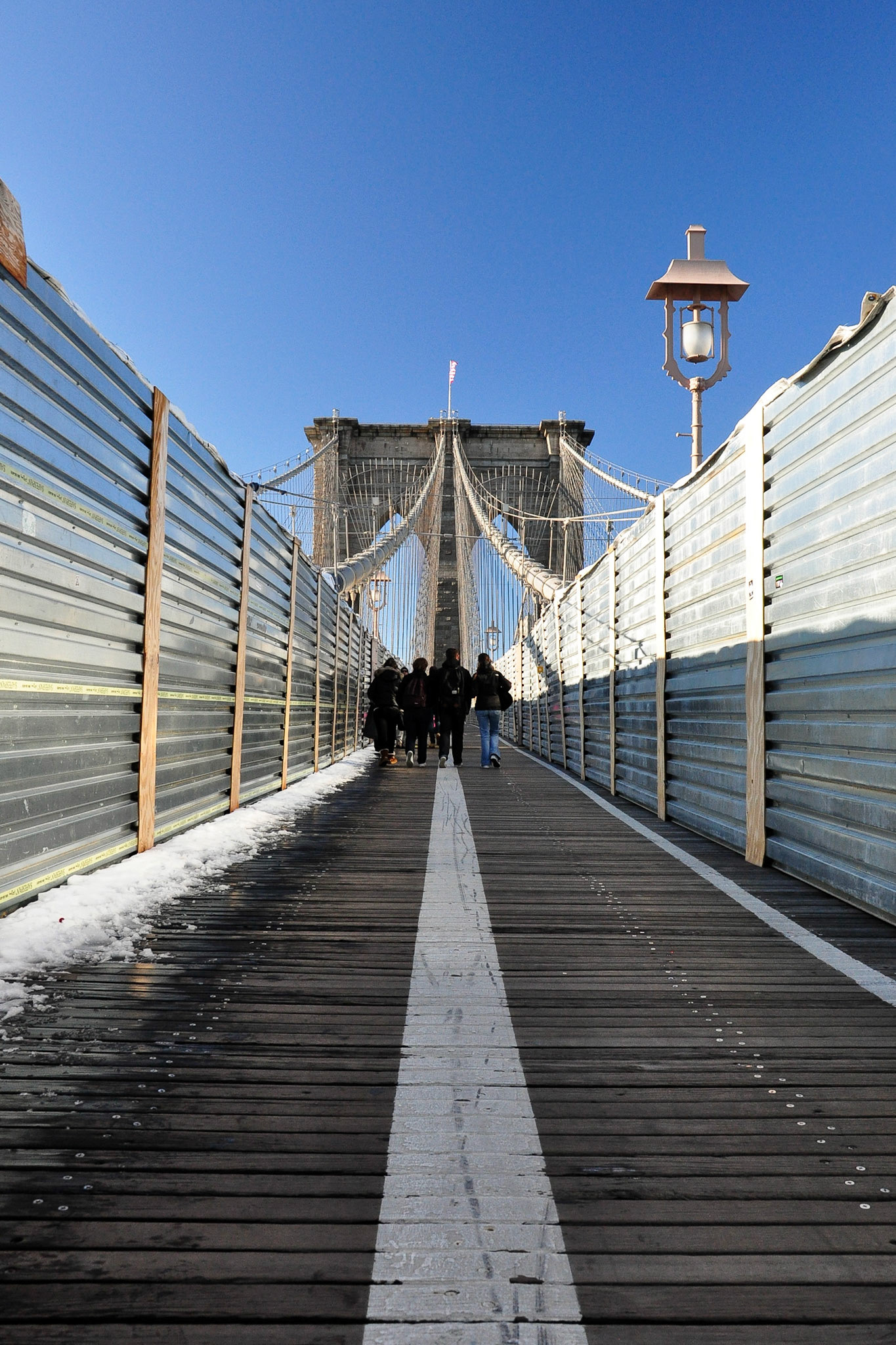 Crossing the Brooklyn Bridge on a snowy day.

10/2011