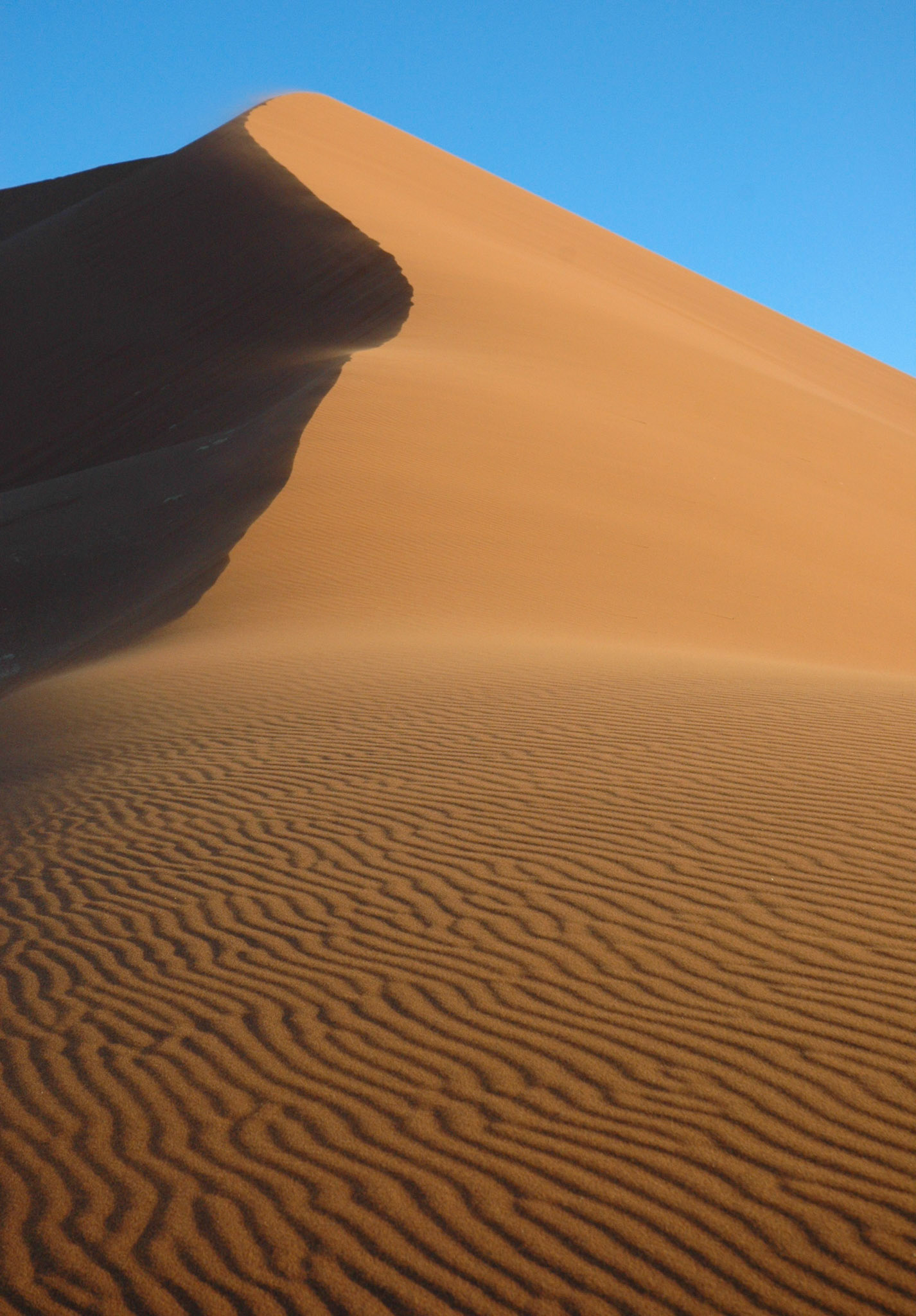 The wind continuously models dunes and produces elegant patterns like this one at Dune 45 near Sossusvlei.