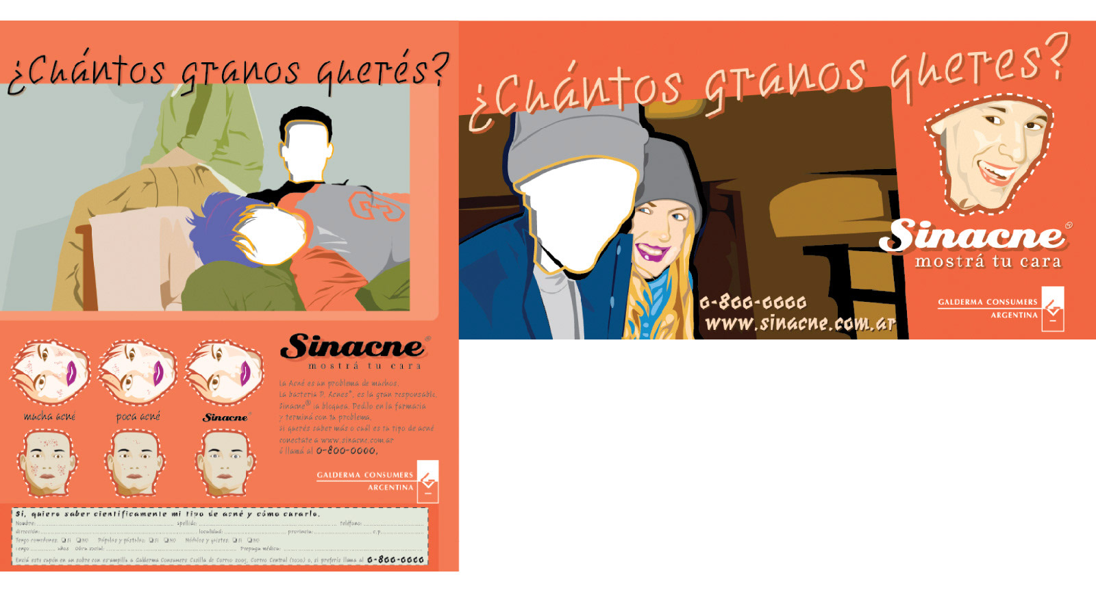 Illustrations for Galderma laboratories, acne product campaign proposal. Magazine ad and billboard.