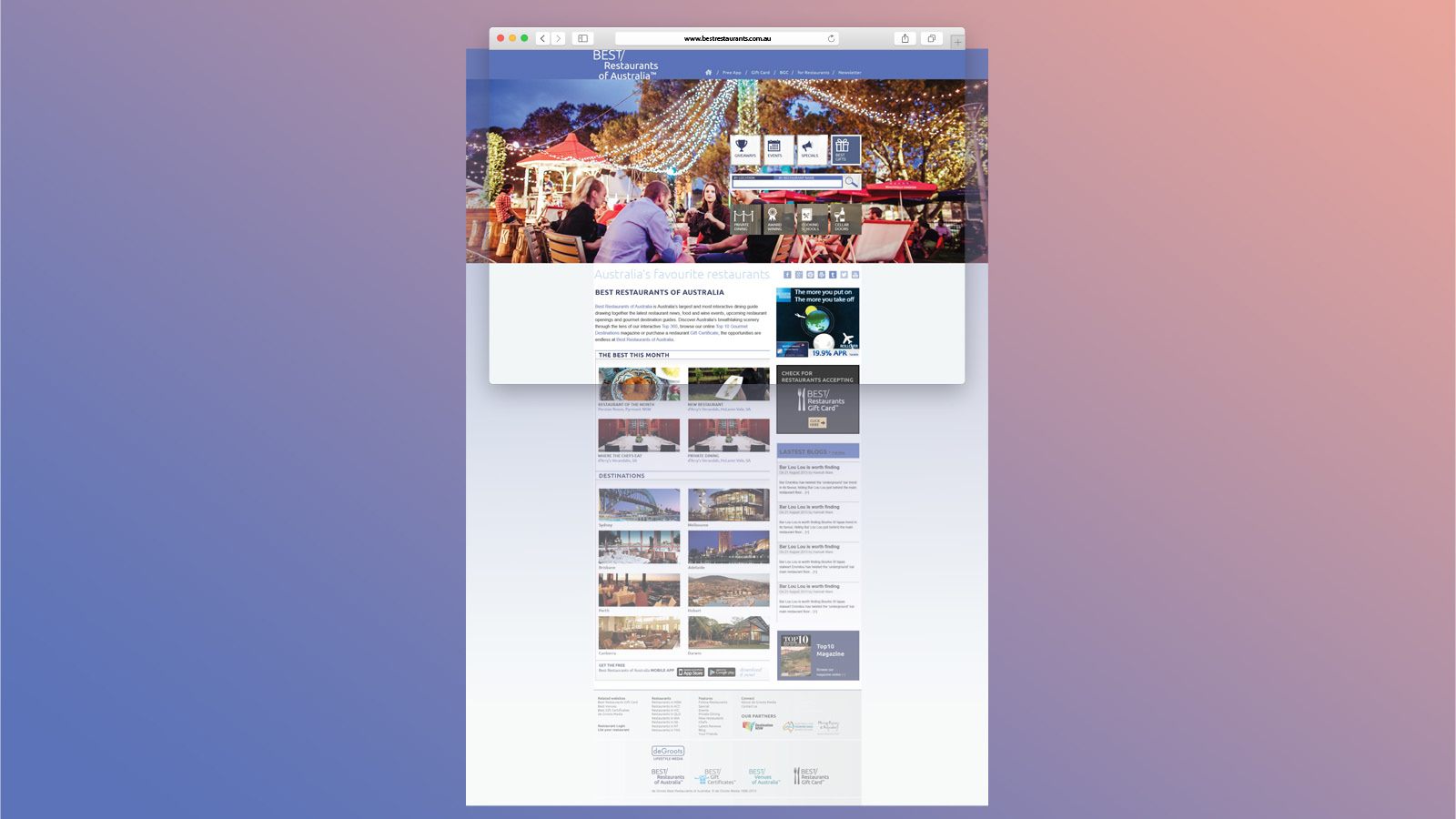 Best Restaurants of Australia - homepage relaunch