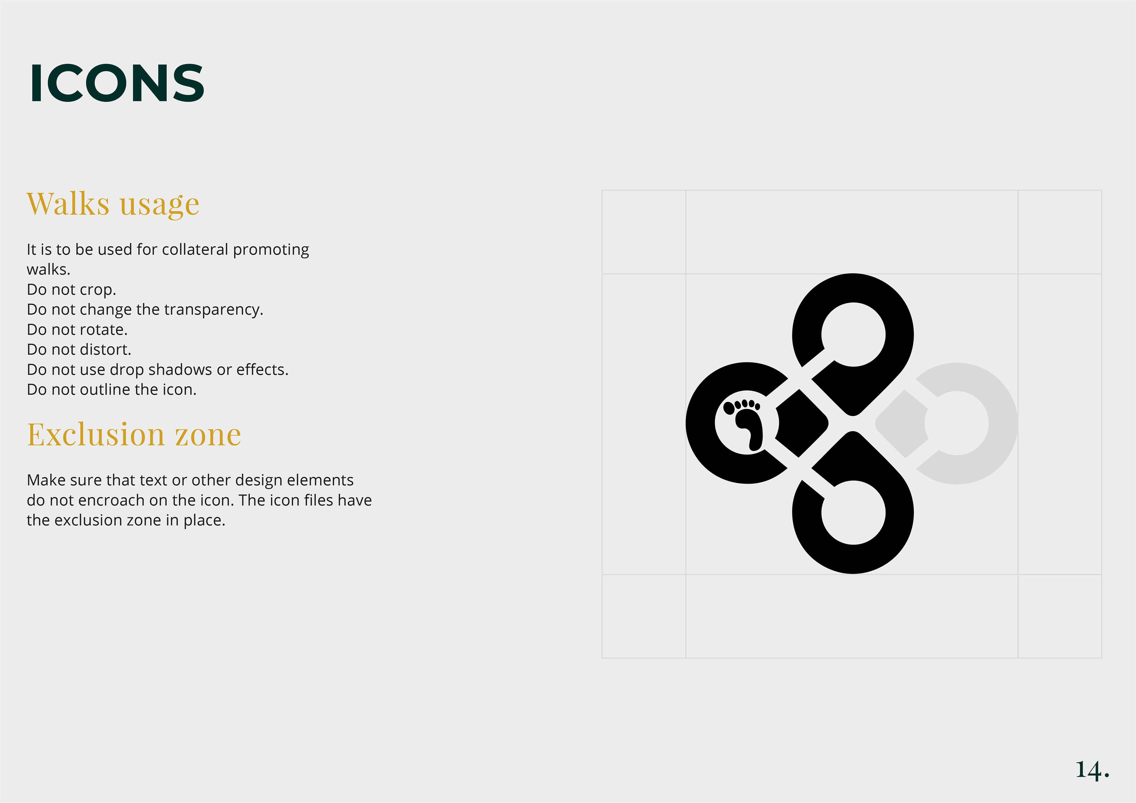 walk icon of brand guidelines for now and then by freelance graphic designer melissa carne