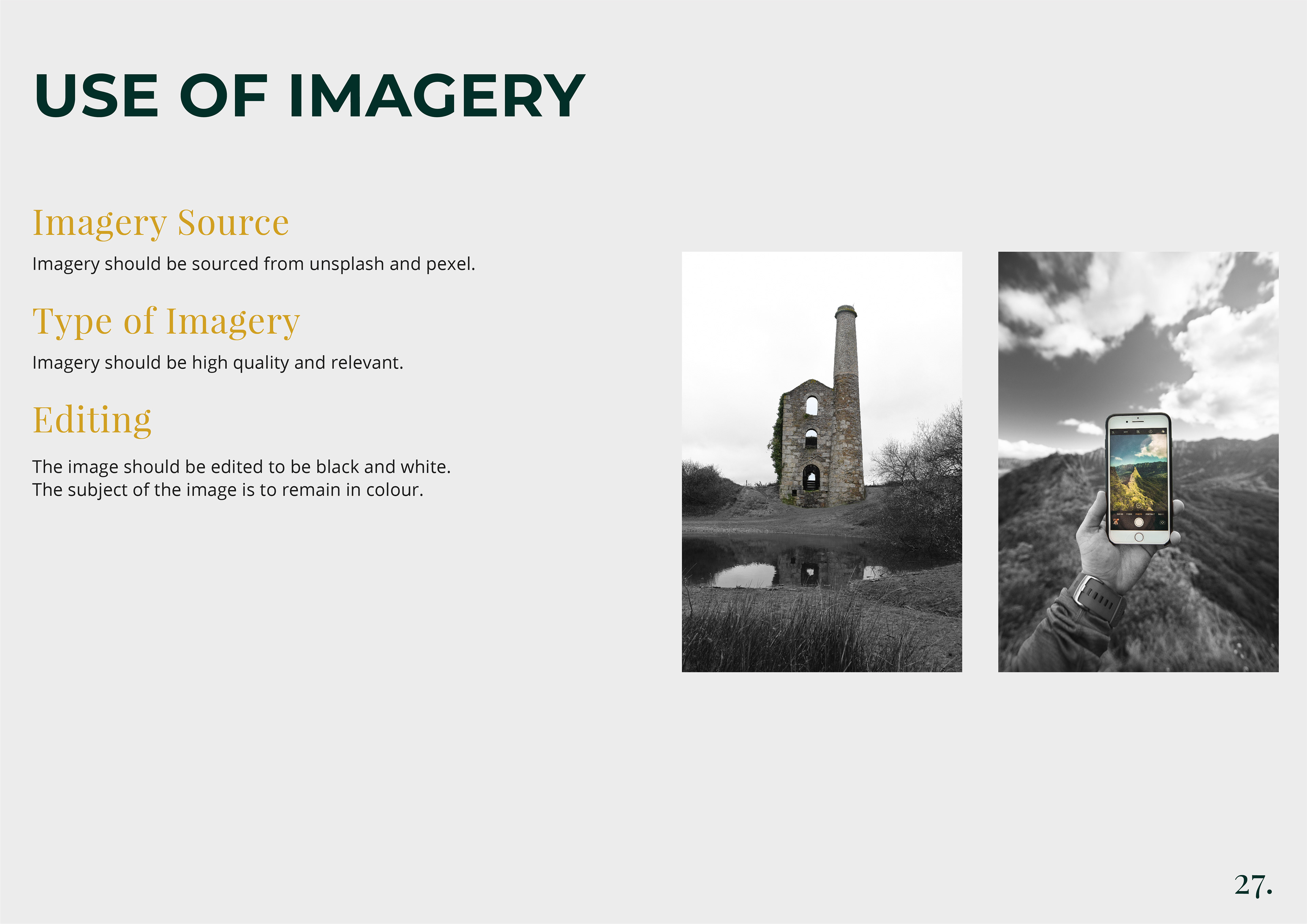 use of imagery of brand guidelines for now and then by freelance graphic designer melissa carne