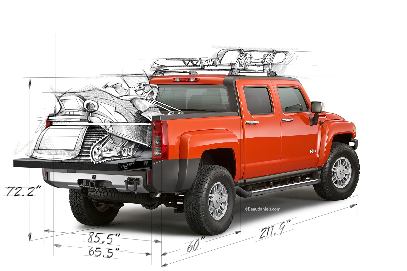 Hummer H3T, Snowmobile package. Drawn and composited in photoshop.