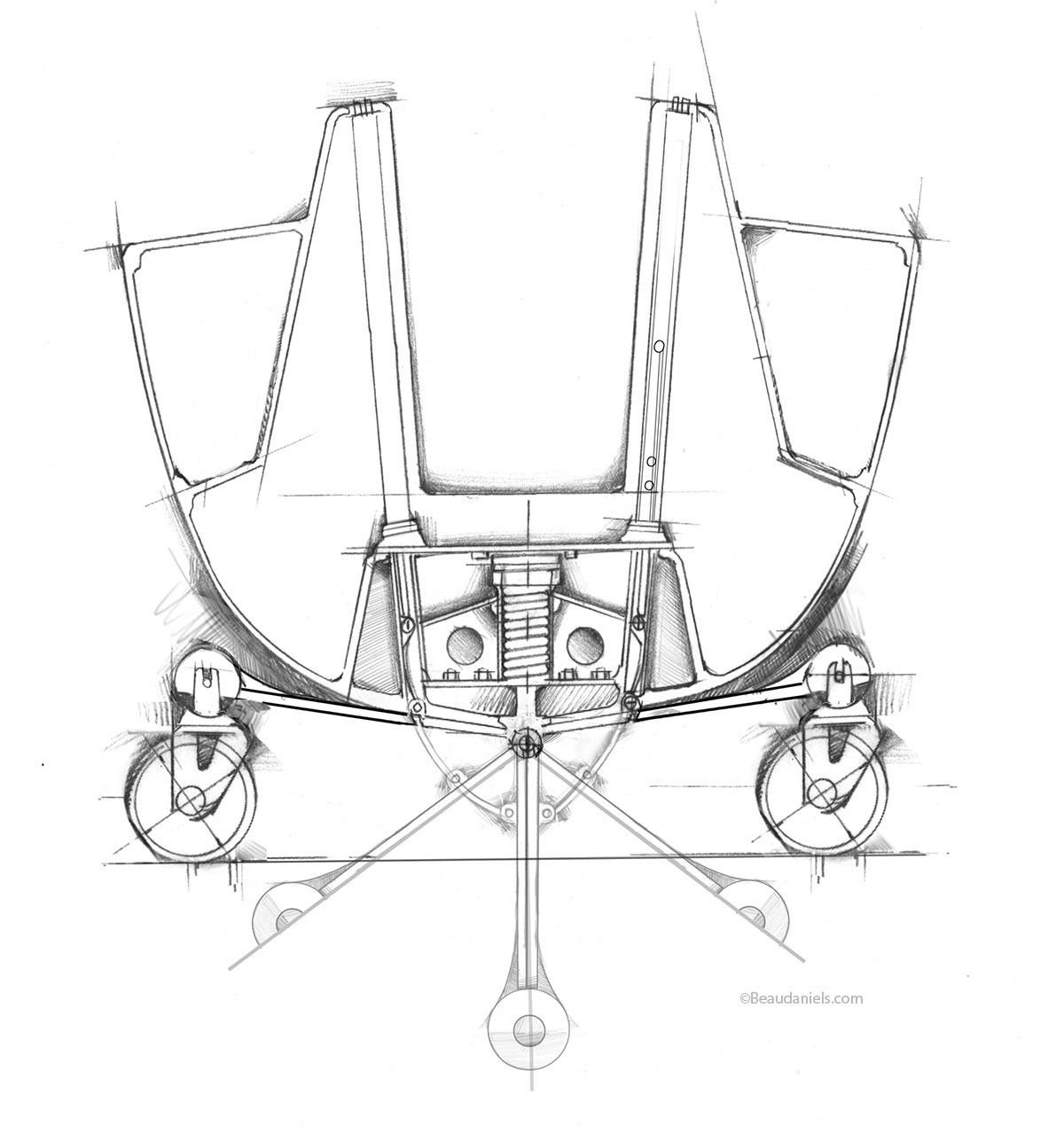 Technical illustration, Beau and Alan Daniels. Adjustable sailboat keel