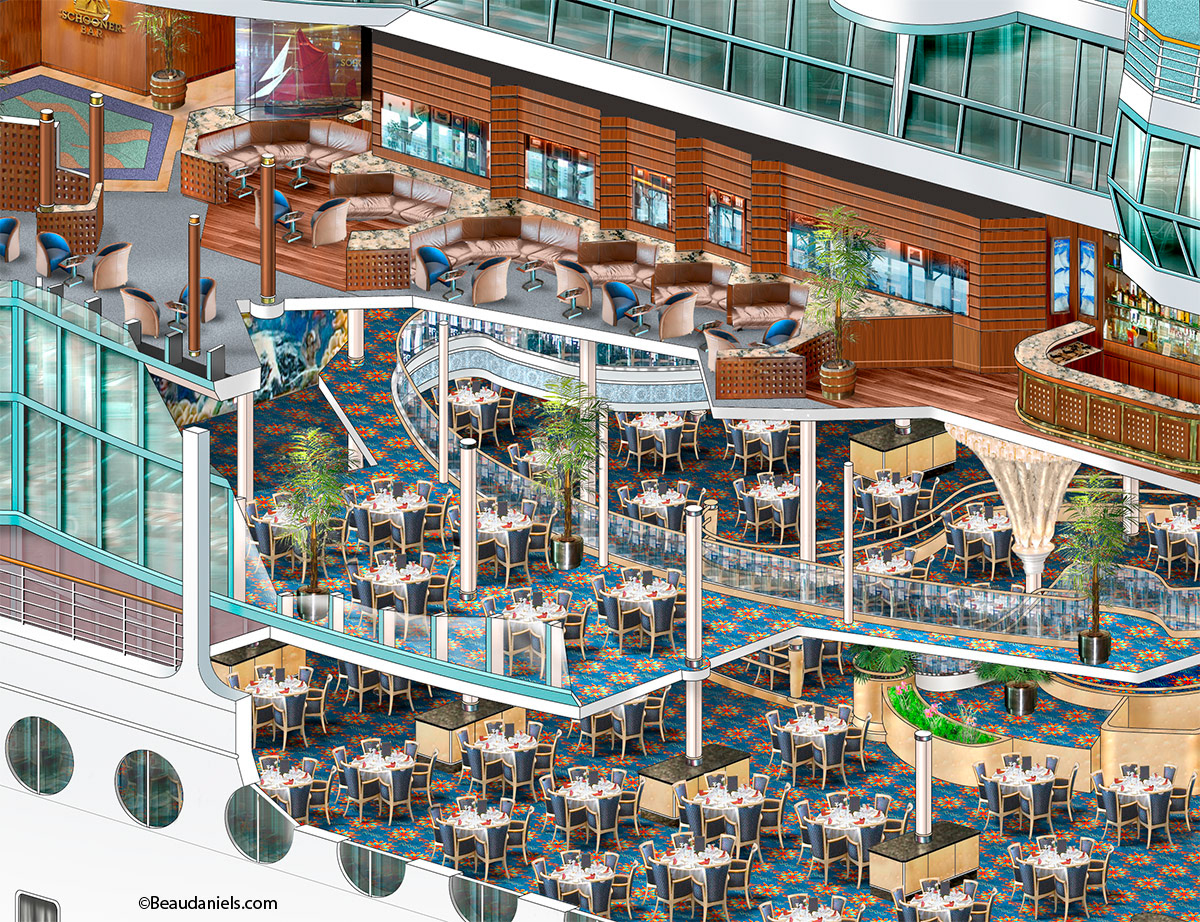 Vision of the Seas, Schooner bar and dining rooms.Vision of the Seas, Schooner bar and dining rooms.