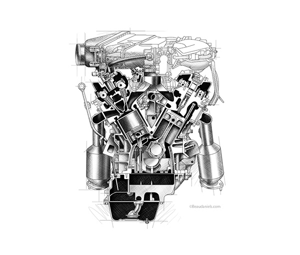 Technical illustration, Beau and Alan Daniels. - Generic car engines ...