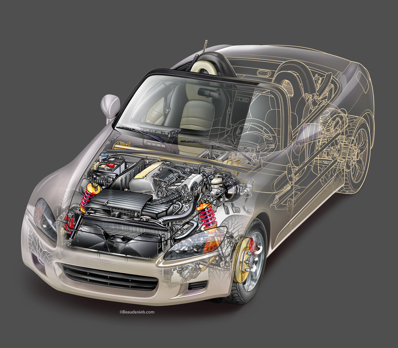A different color way with partial line art. sports car