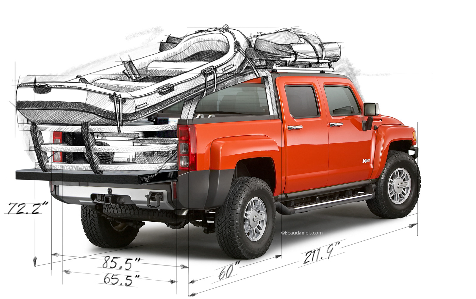 Hummer H3T, rafting package. Drawn and composited in photoshop.