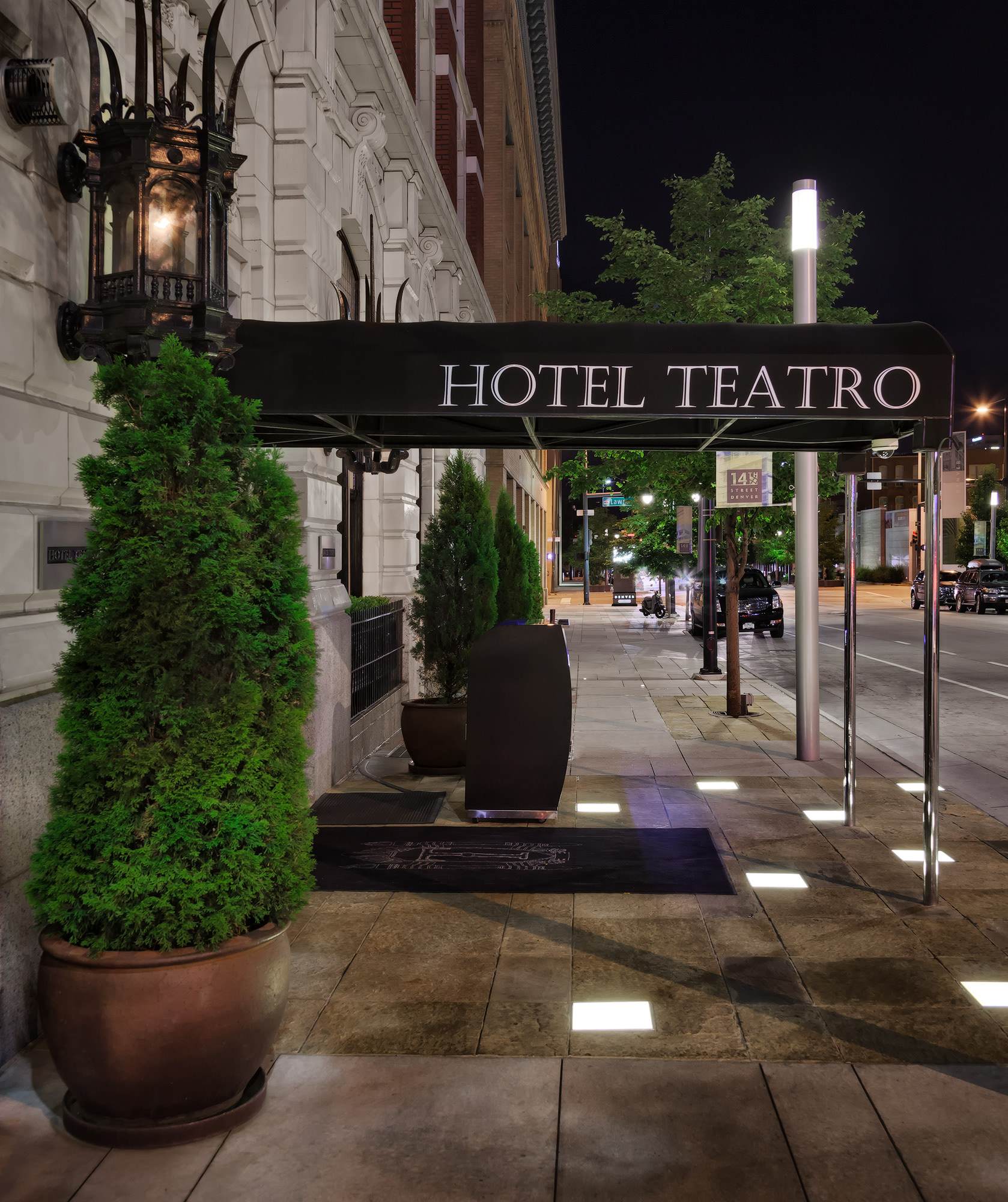 Hotel Teatro entrance at night