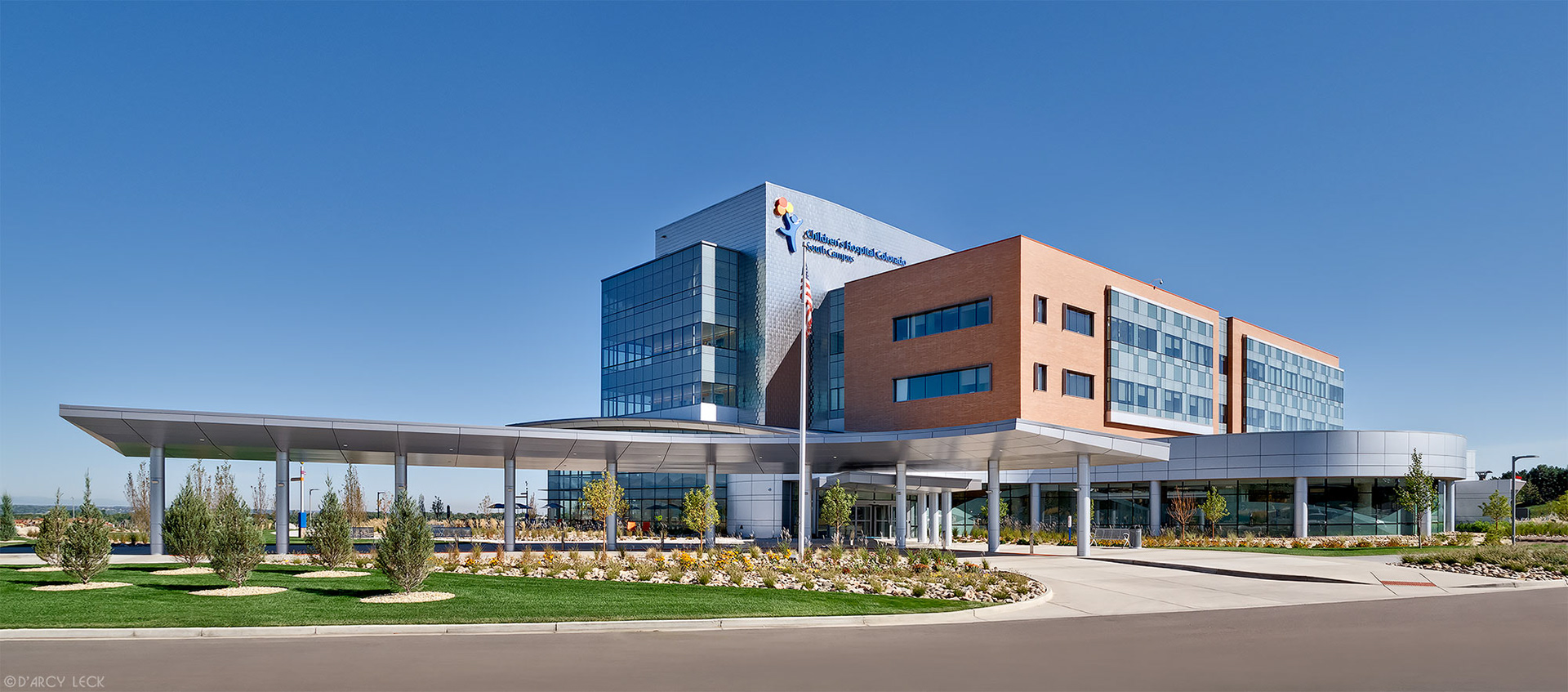Architectural photographer D'Arcy Leck photographs the exterior of the Children's Hospital South Campus building
