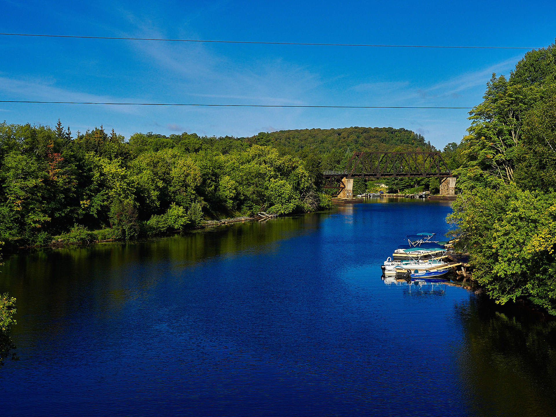 Looking down the Muskoka River in Huntsville, ON