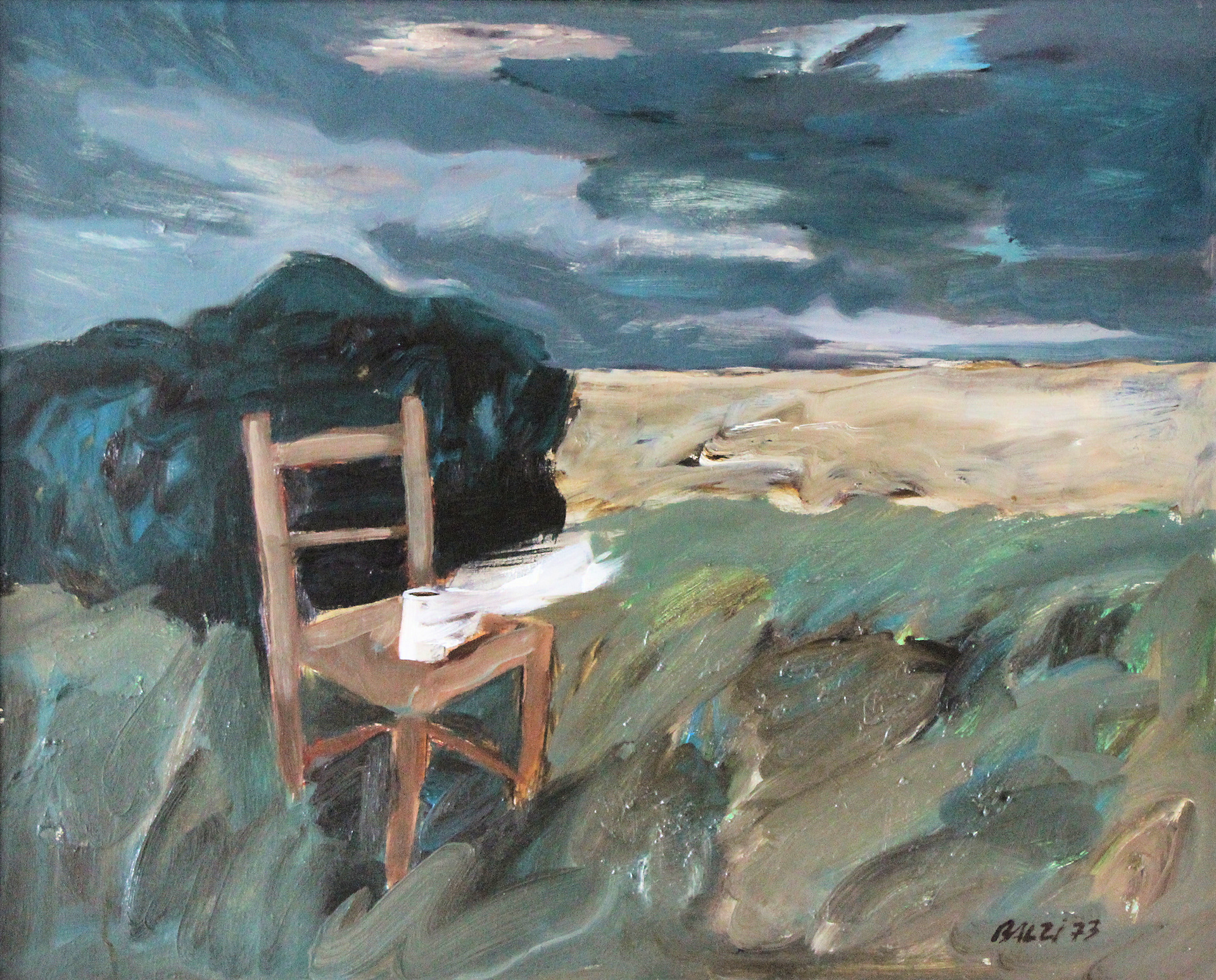 n.118 "Landscape with Toilet Paper" Oil on canvas  Year:1973. 85 x 69cm