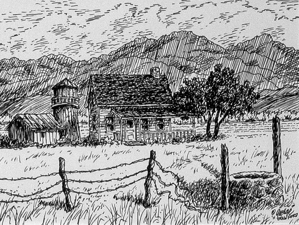 Homestead; Pen and ink drawing; © 2011