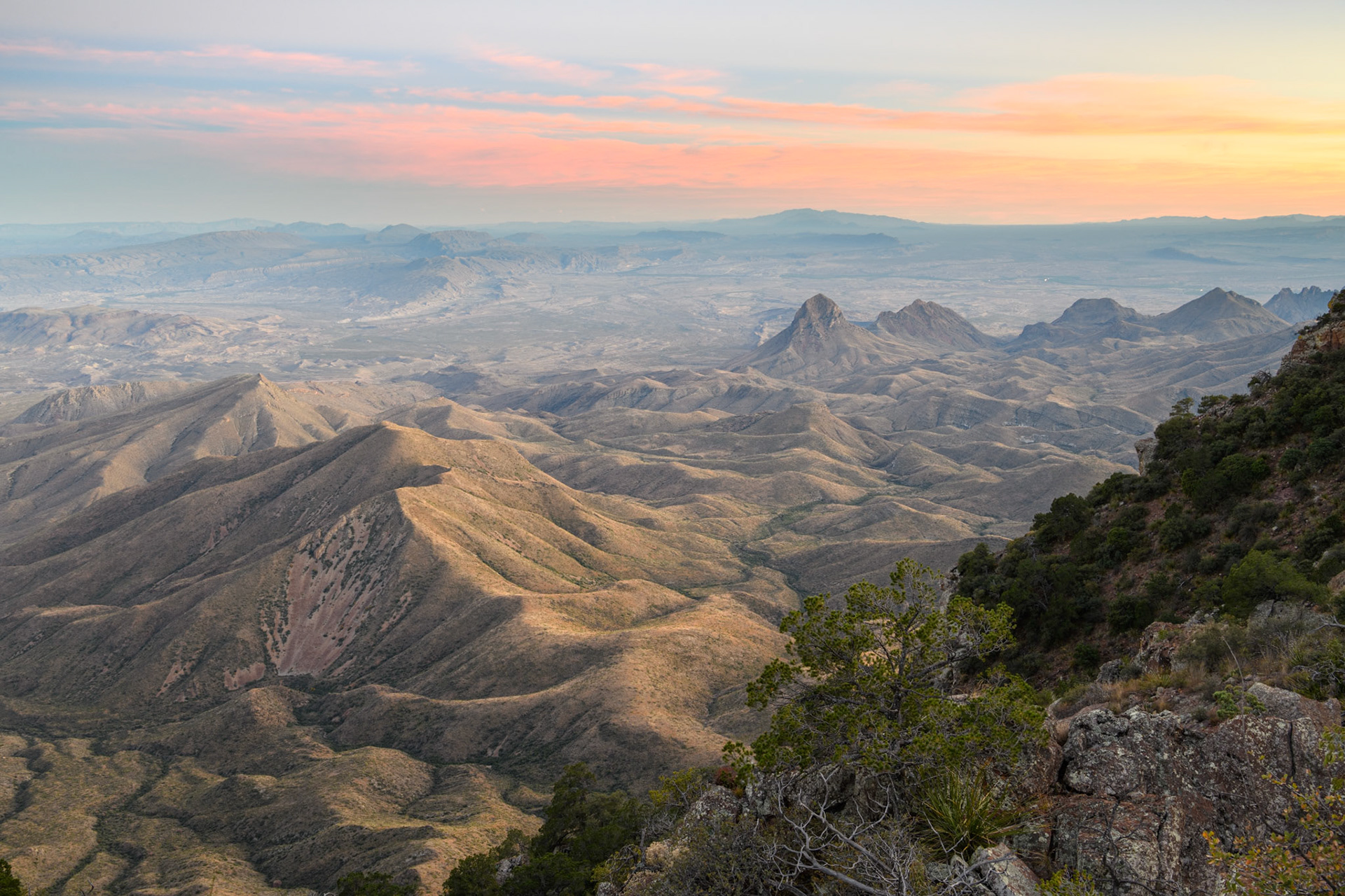 Sunset vista of the Chisos Mountains in Big Bend National Park