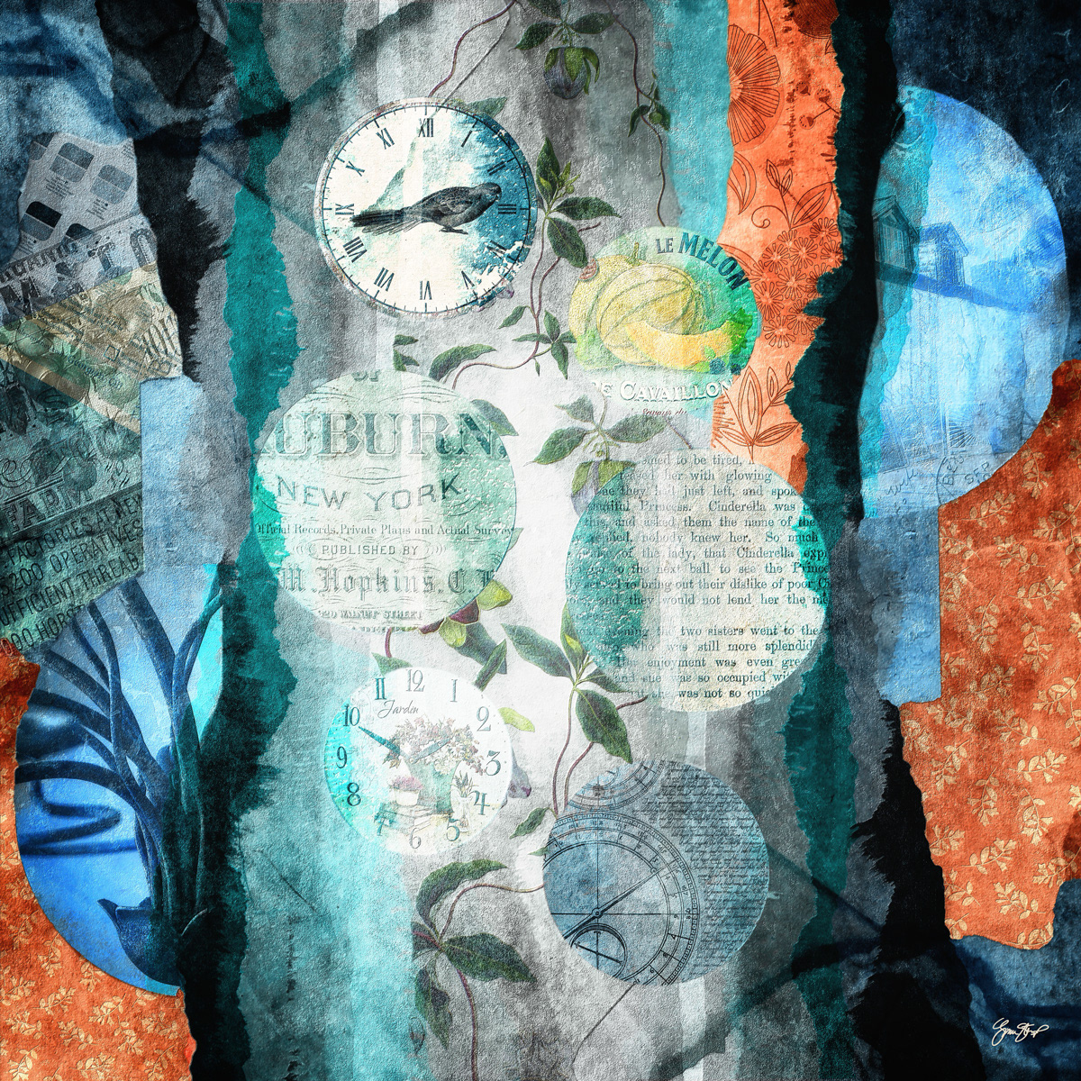 Mixed media collage art by Gina Startup