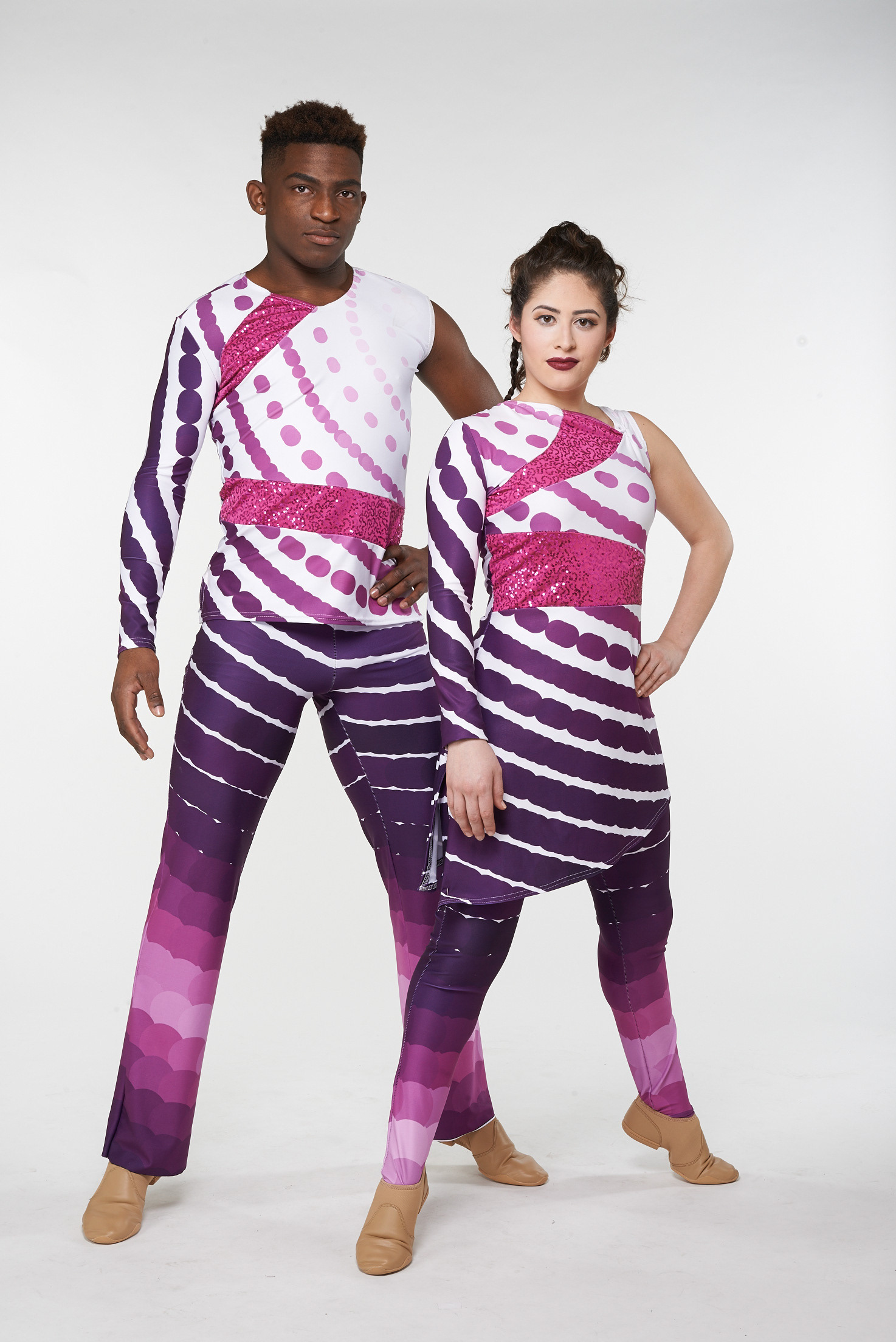 Venture Male Top-Female Tunic-fuchsia micro sequin hybrid, digital pants/leggings