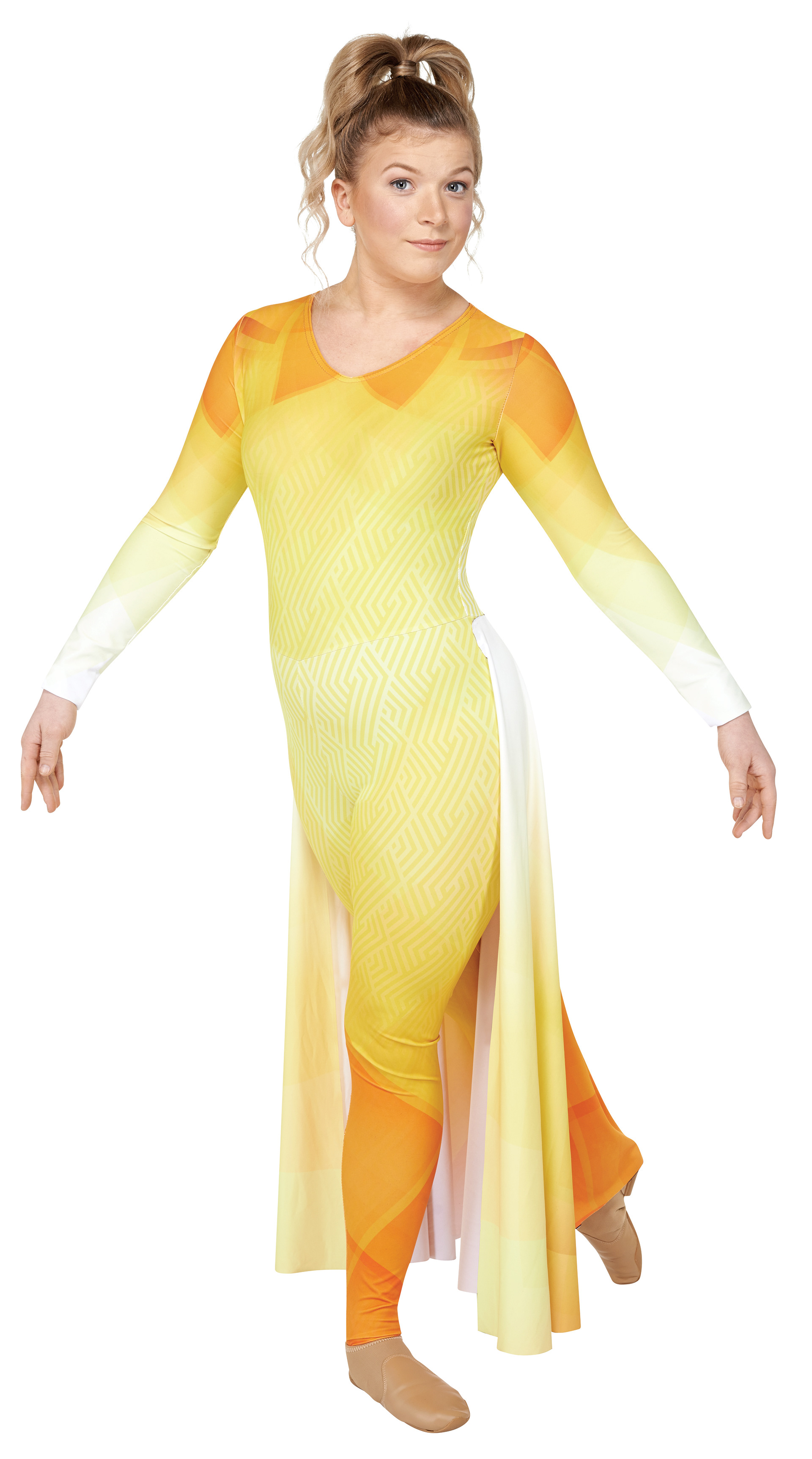 unitard, 2 sleeves, long back skirt