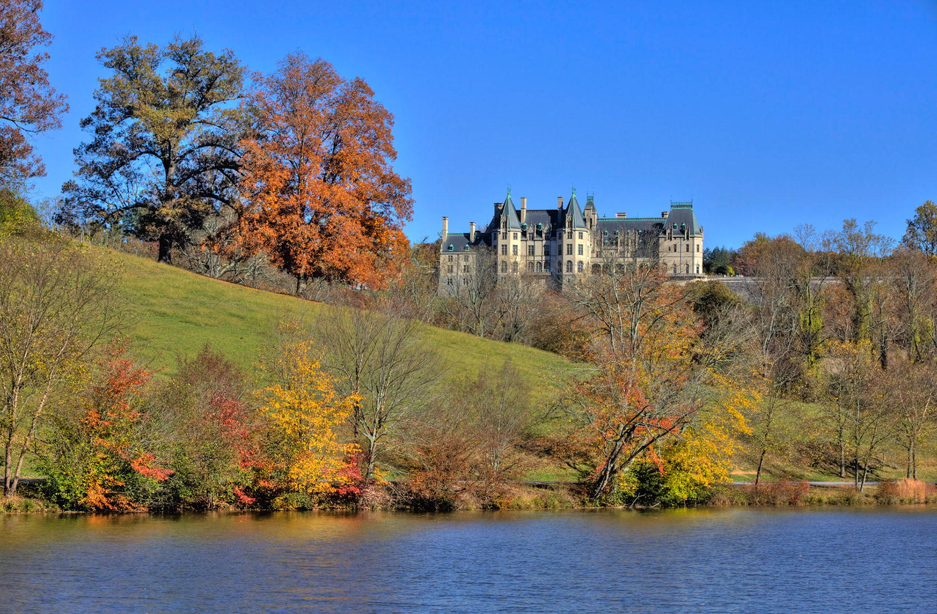 Biltmore House from the Lagoon in Fall