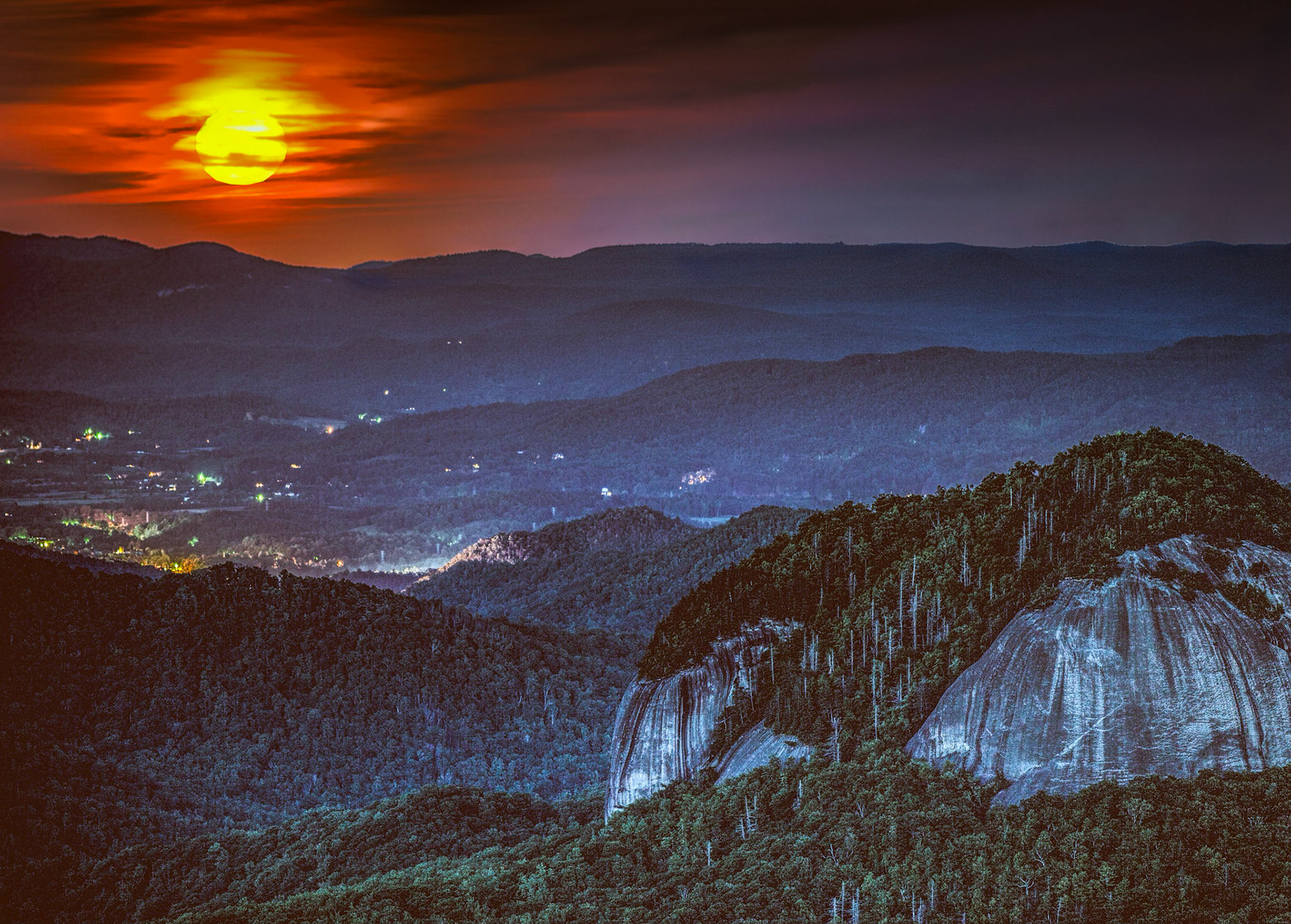Full Moon Rising Over Looking Glass Rock