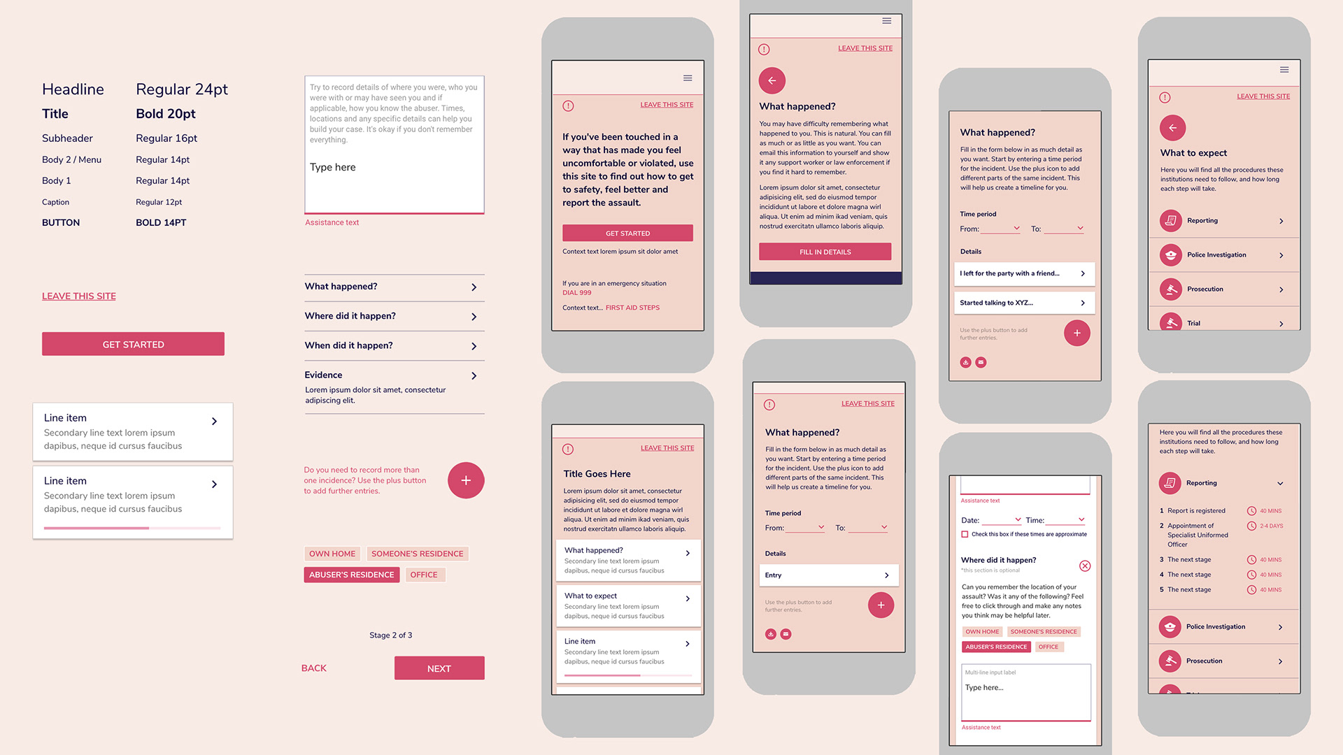 style guide and app screens