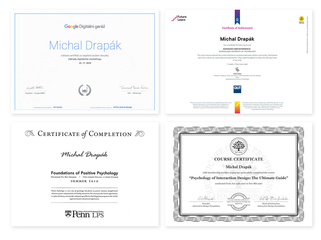 Certifikaty - google, future learn, penn